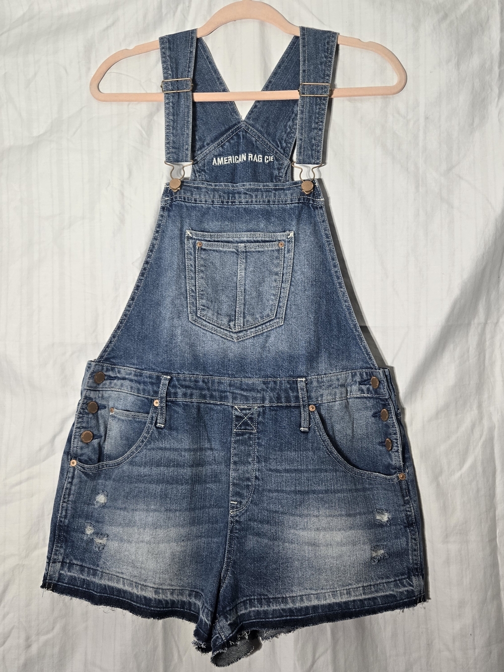 American Rag Cie Distressed Denim Shortalls - Dark Wash - Women’s Size 11